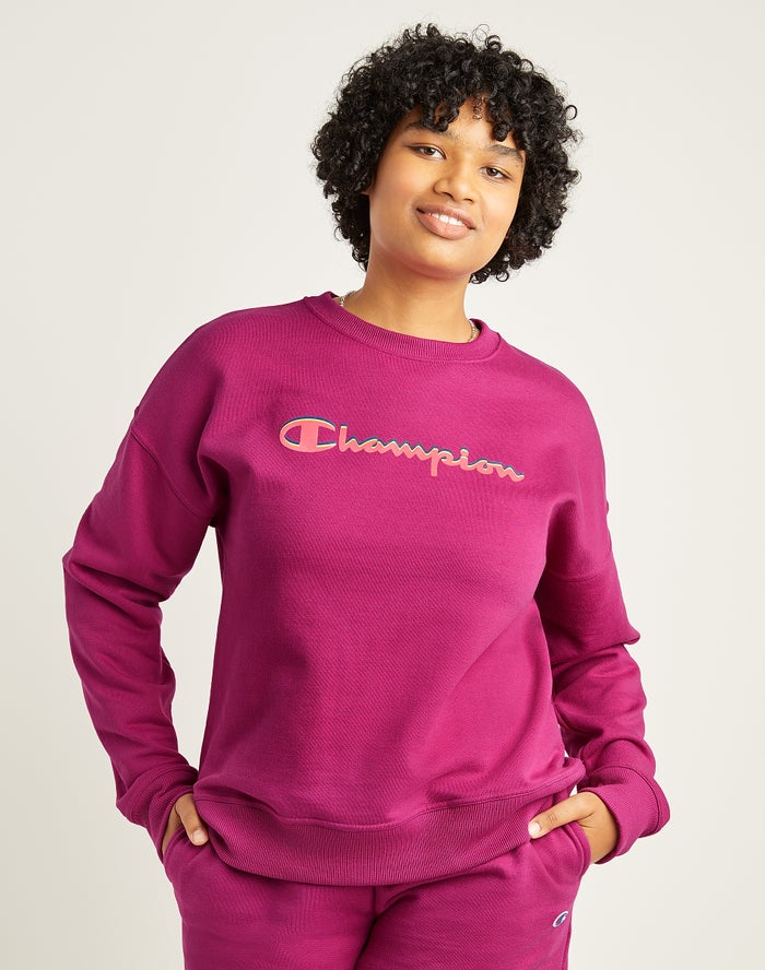 Champion Powerblend Fleece Relaxed Crew Script Logo Kadın Sweatshirt Pembe ( EPSZGQ310 )